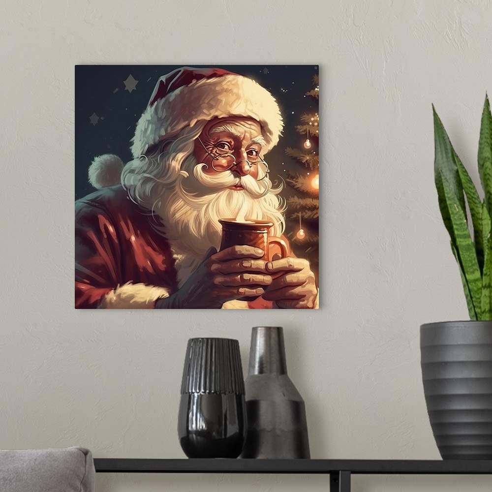 A modern room featuring Santa With Cocoa