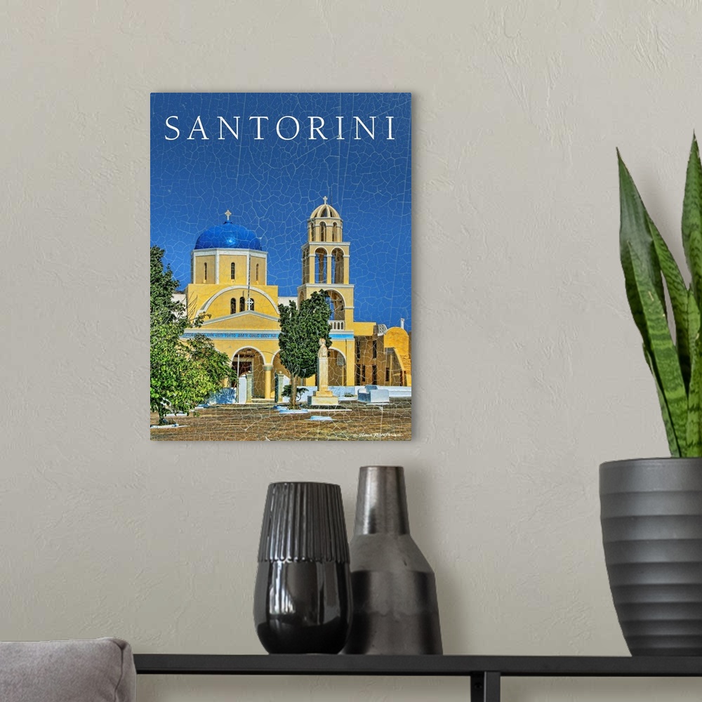 A modern room featuring Santorini Church