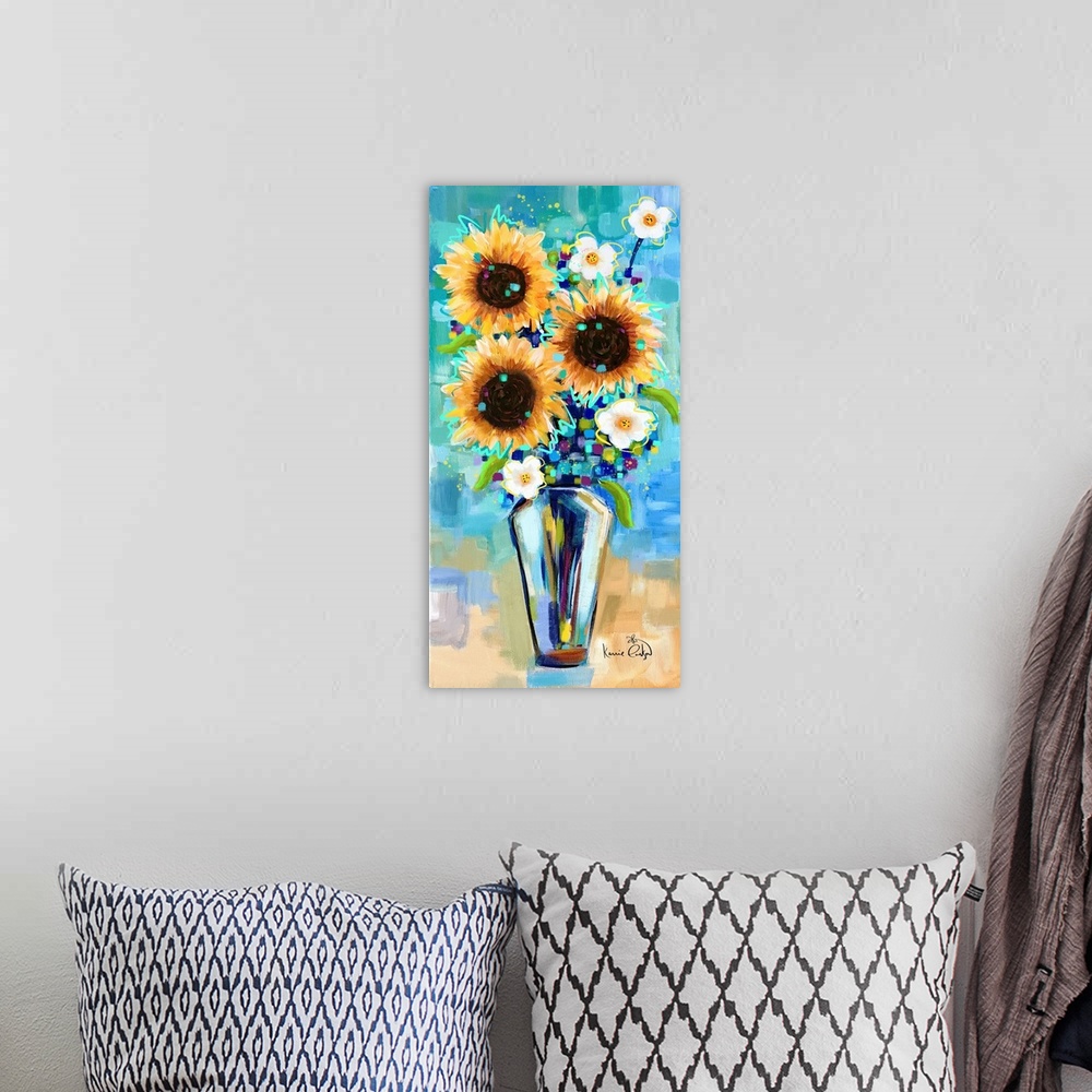 A bohemian room featuring Sunflowers In Vase