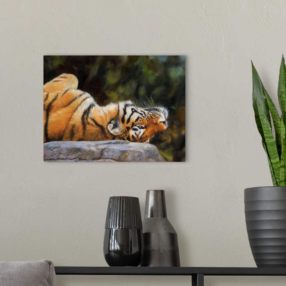 A modern room featuring Amur Tiger, originally oil on canvas.
