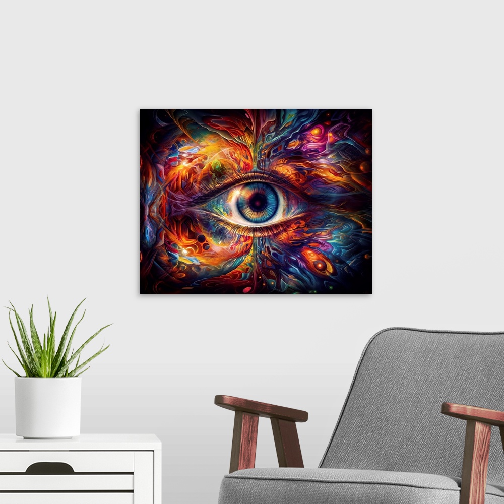 A modern room featuring Visionary Eyes IV