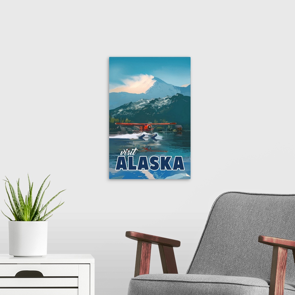 A modern room featuring Visit Alaska