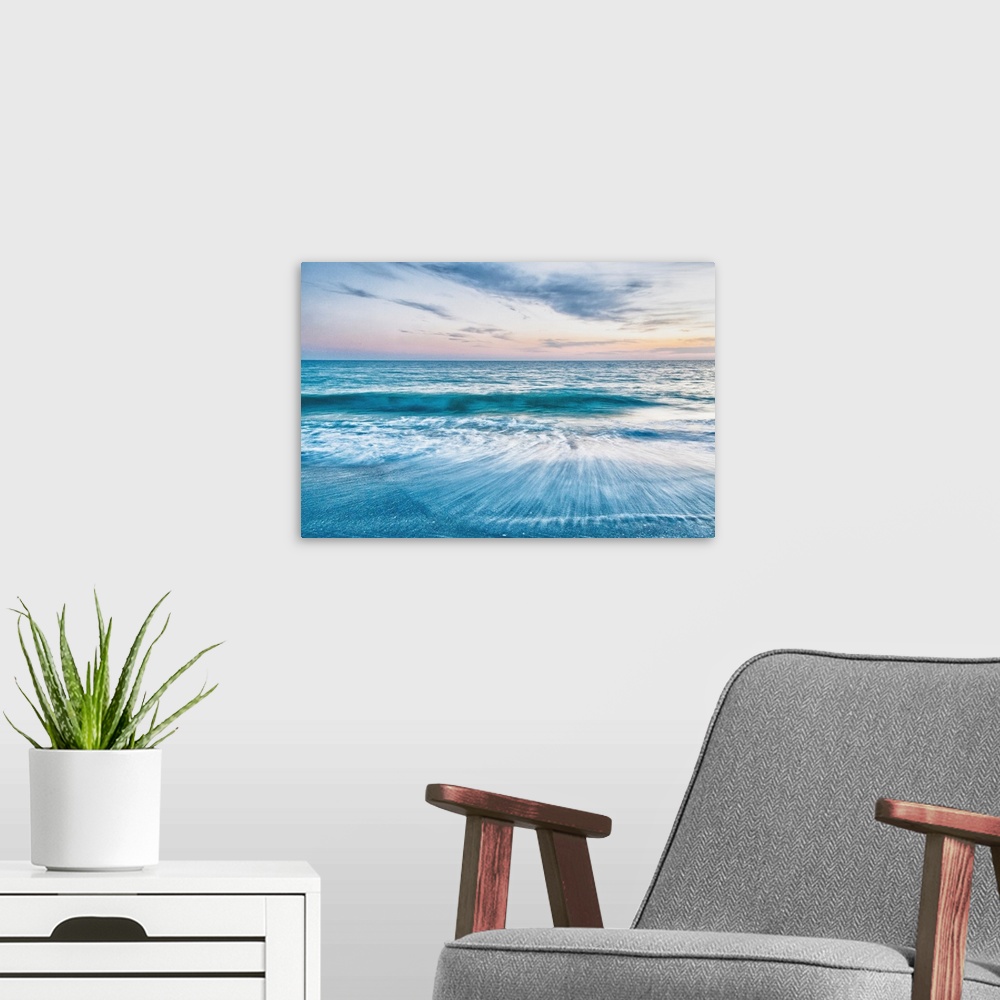 A modern room featuring Wave Over Wave