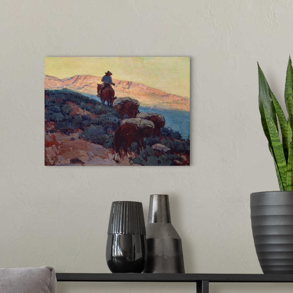 A modern room featuring Cowboy on the Trail