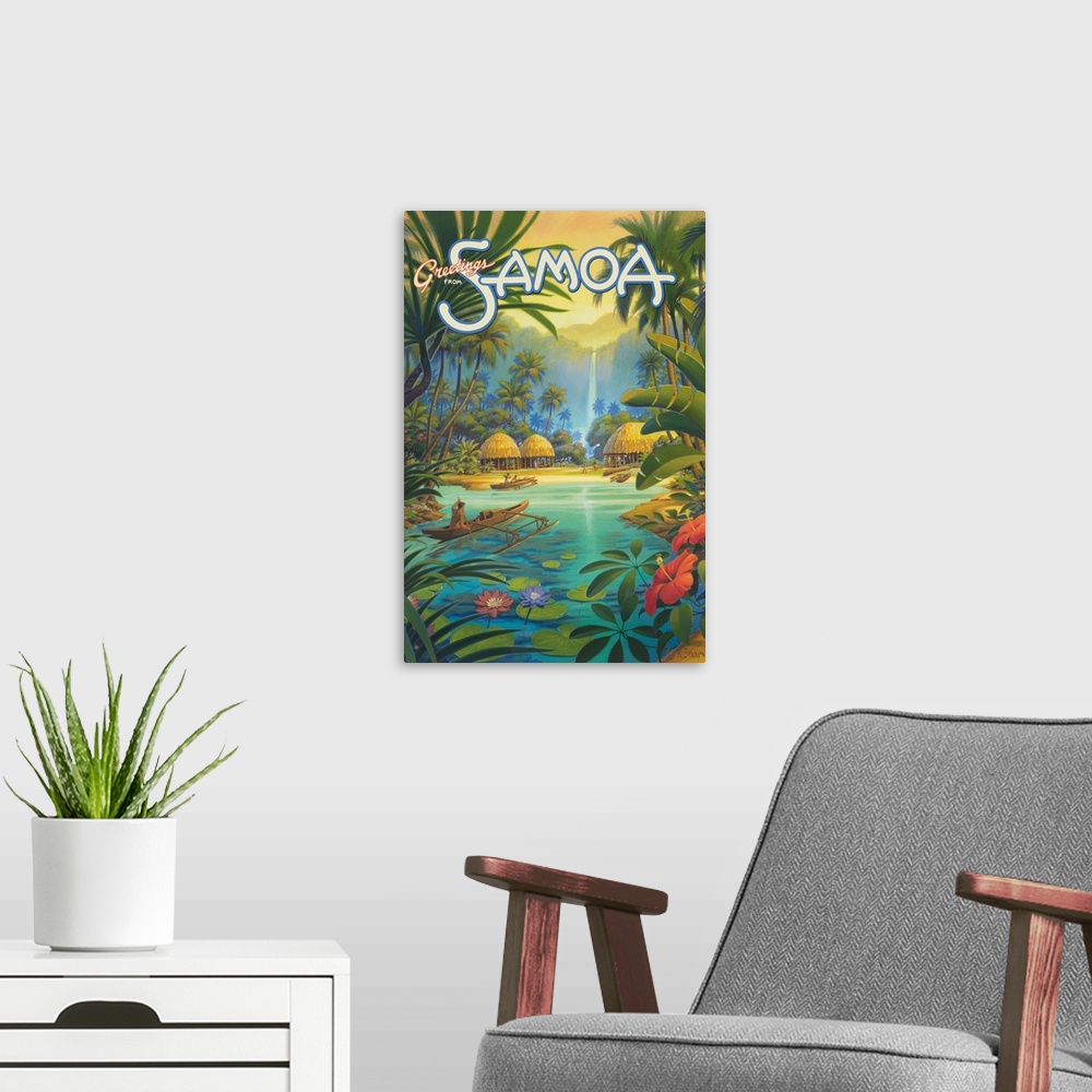 A modern room featuring Greetings from Samoa