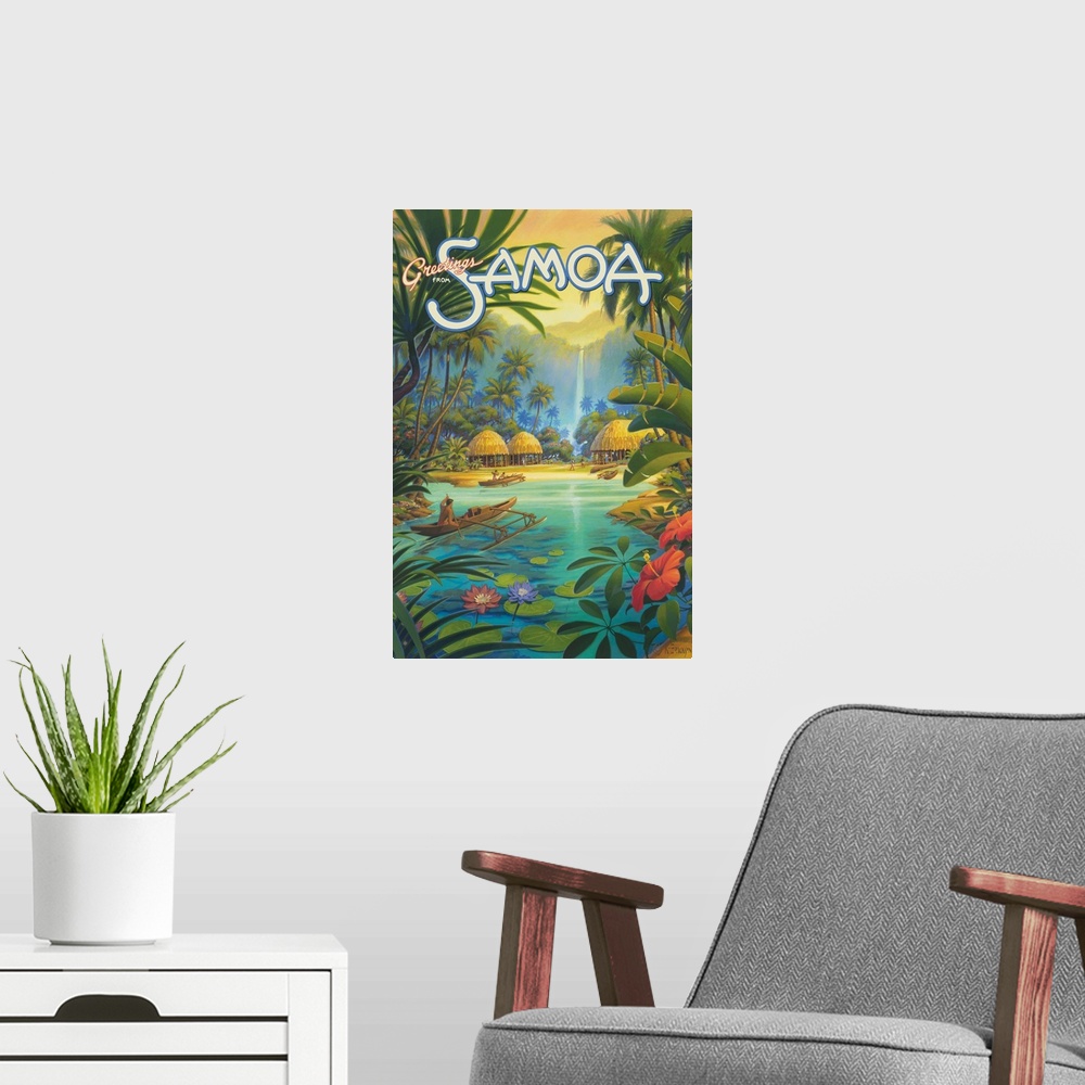 A modern room featuring Greetings from Samoa