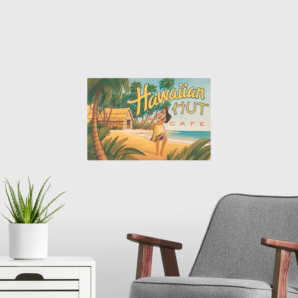 A modern room featuring Hawaiian Hut Cafe