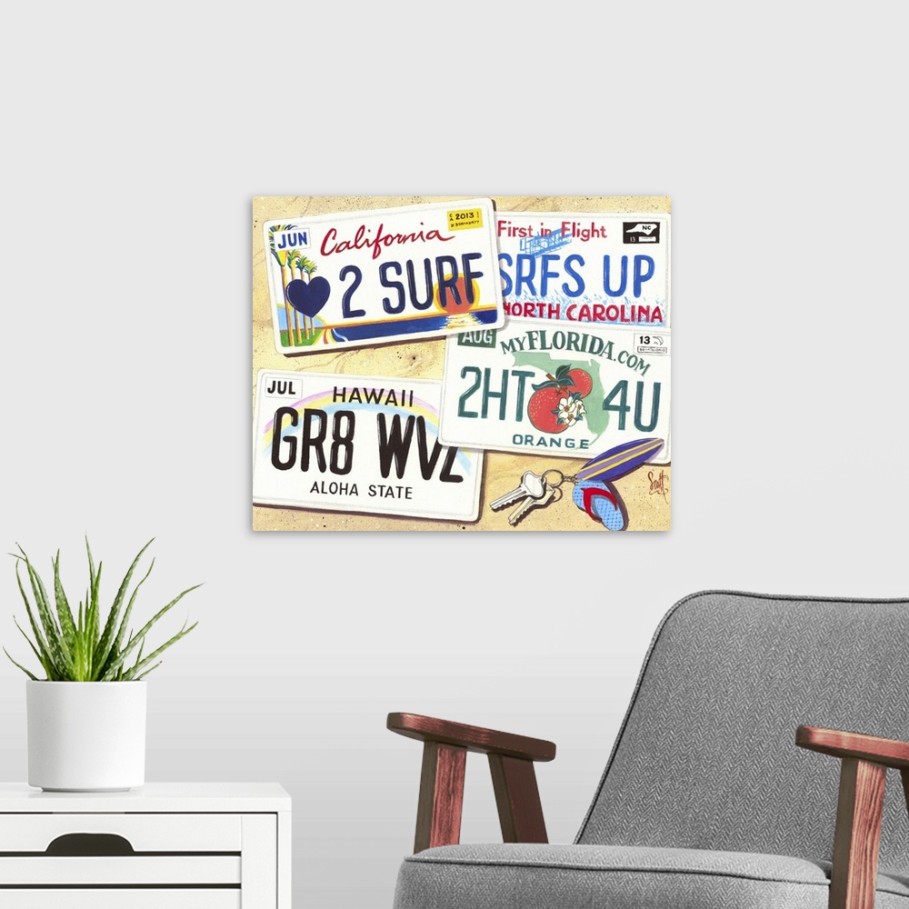 A modern room featuring License Plates