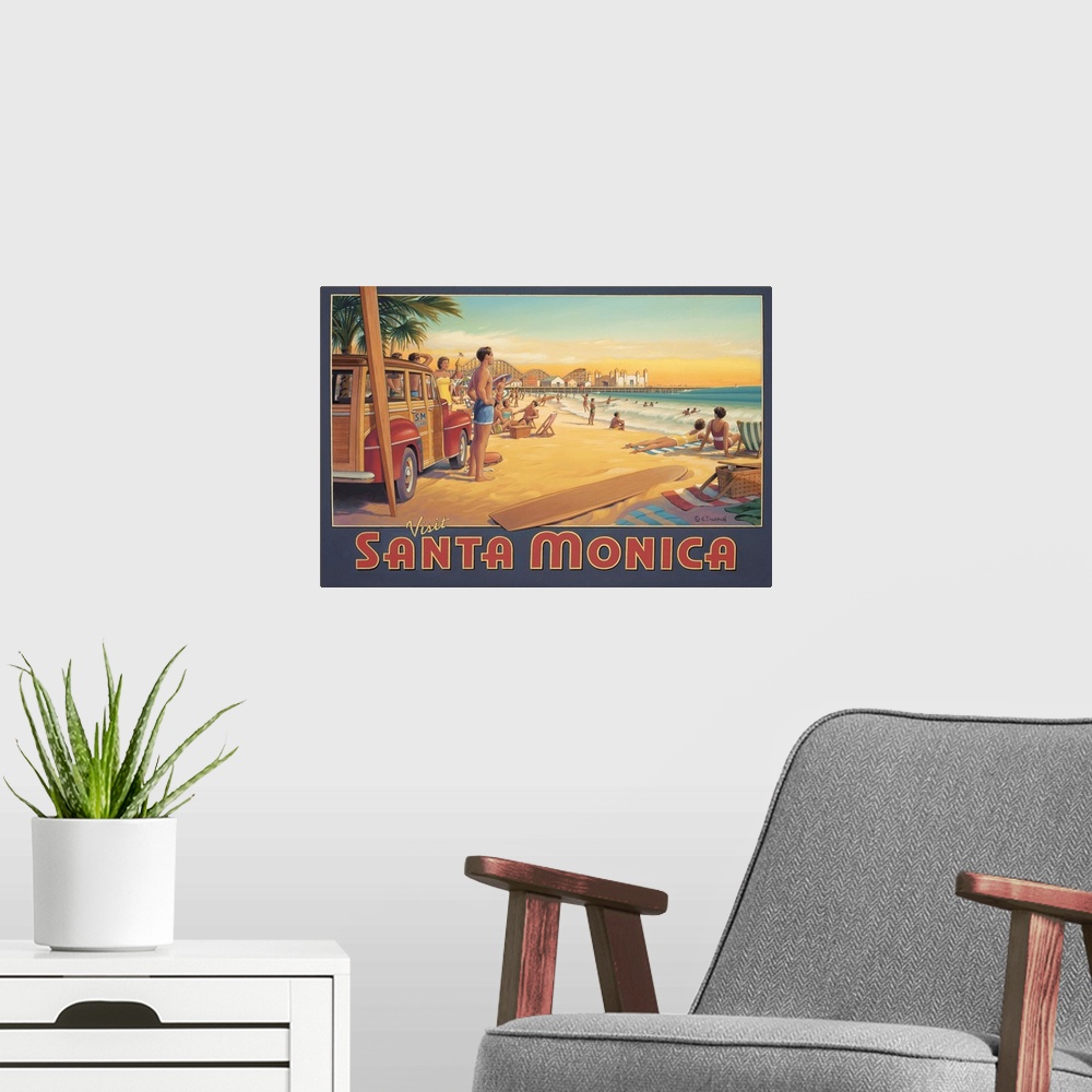 A modern room featuring Visit Santa Monica