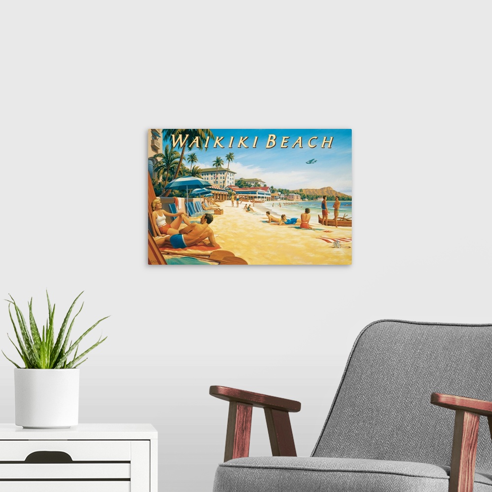 A modern room featuring Waikiki Beach
