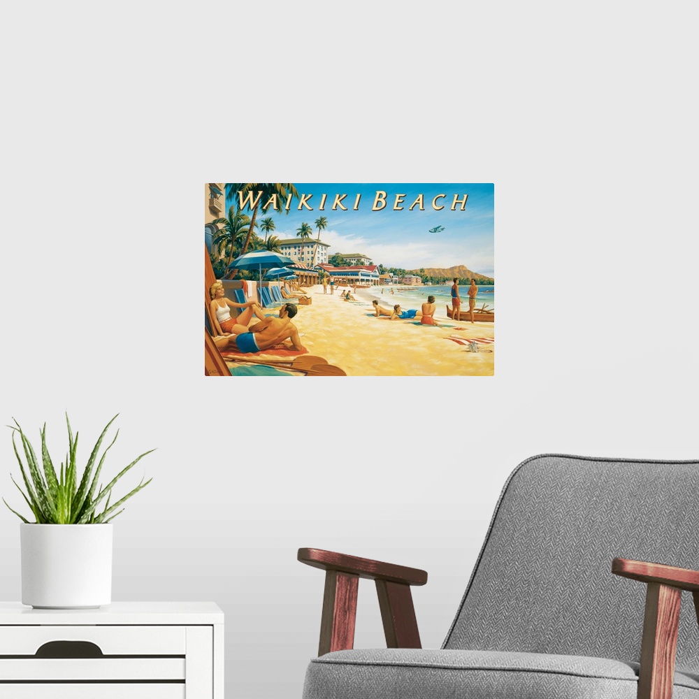 A modern room featuring Waikiki Beach