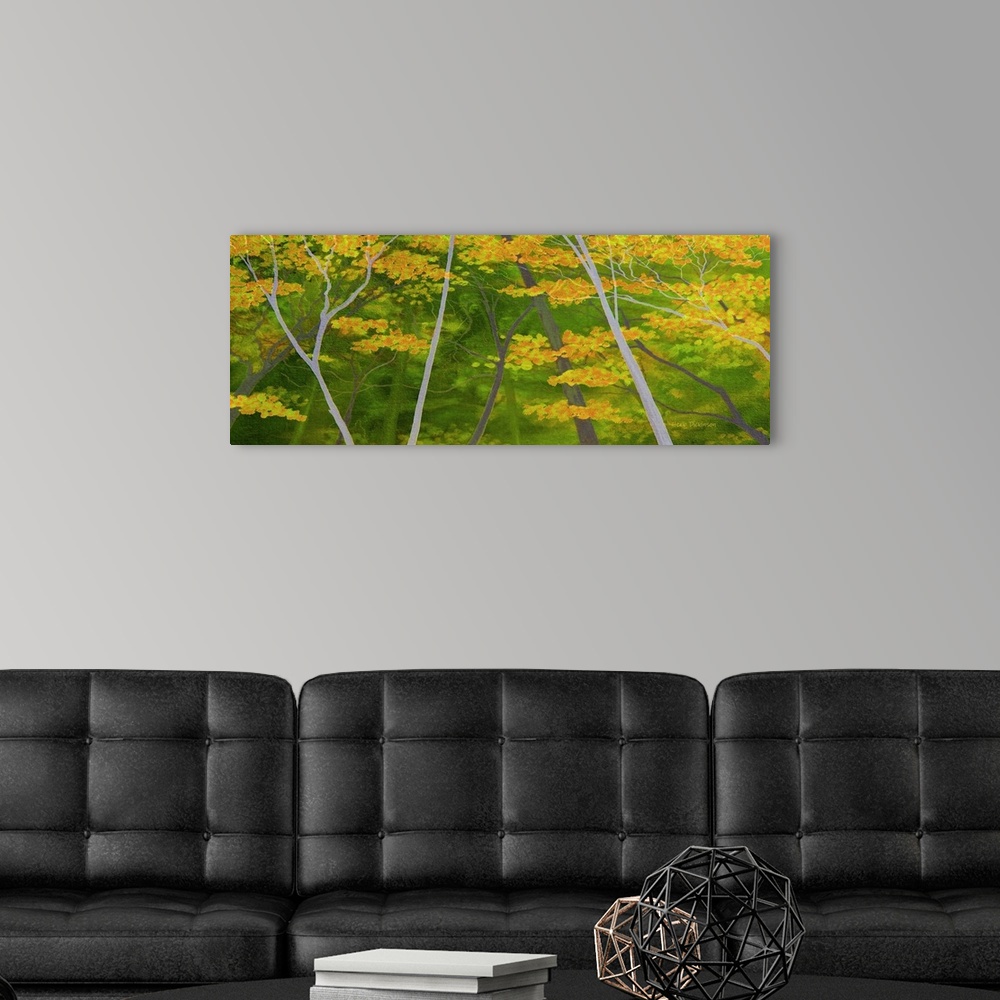 A modern room featuring Representational of the beautiful Appalachian mountain range forest in Autumn.