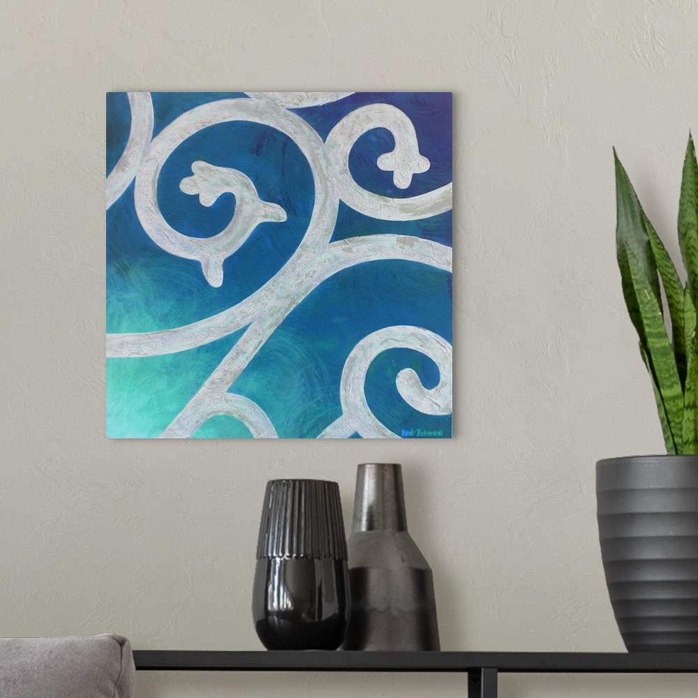 A modern room featuring This is number I from the Wrought Iron Series. Abstract wrought iron design on a background made ...