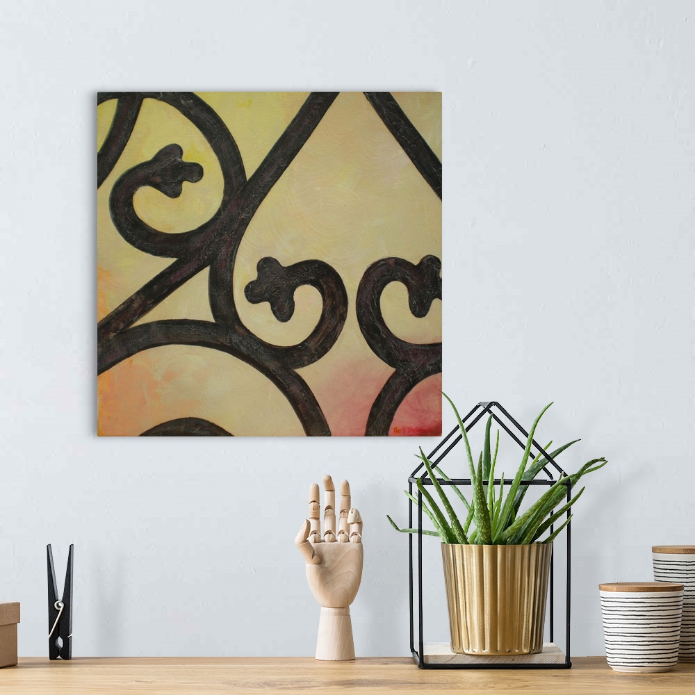 A bohemian room featuring This is number II from the Wrought Iron Series. Abstract wrought iron design on a background made...
