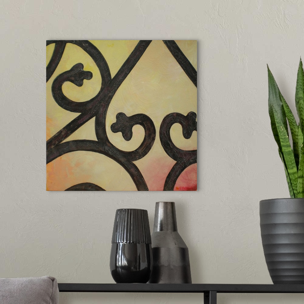 A modern room featuring This is number II from the Wrought Iron Series. Abstract wrought iron design on a background made...