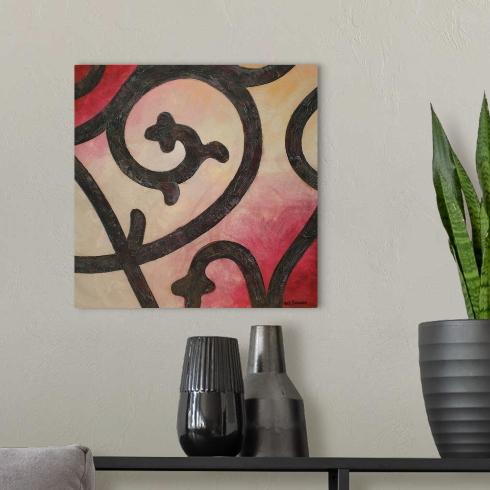 A modern room featuring This is number III from the Wrought Iron Series. Abstract wrought iron design on a background mad...