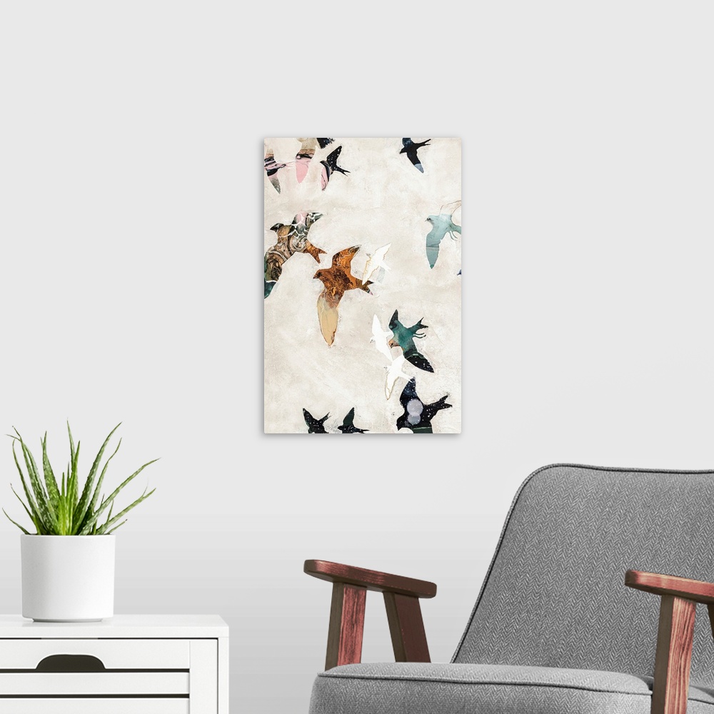 A modern room featuring Abstract Birds 1