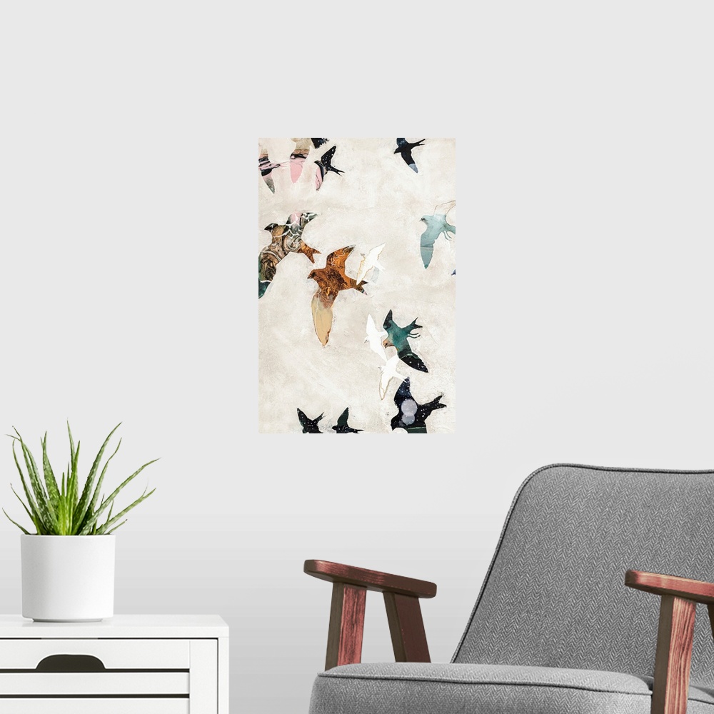 A modern room featuring Abstract Birds 1