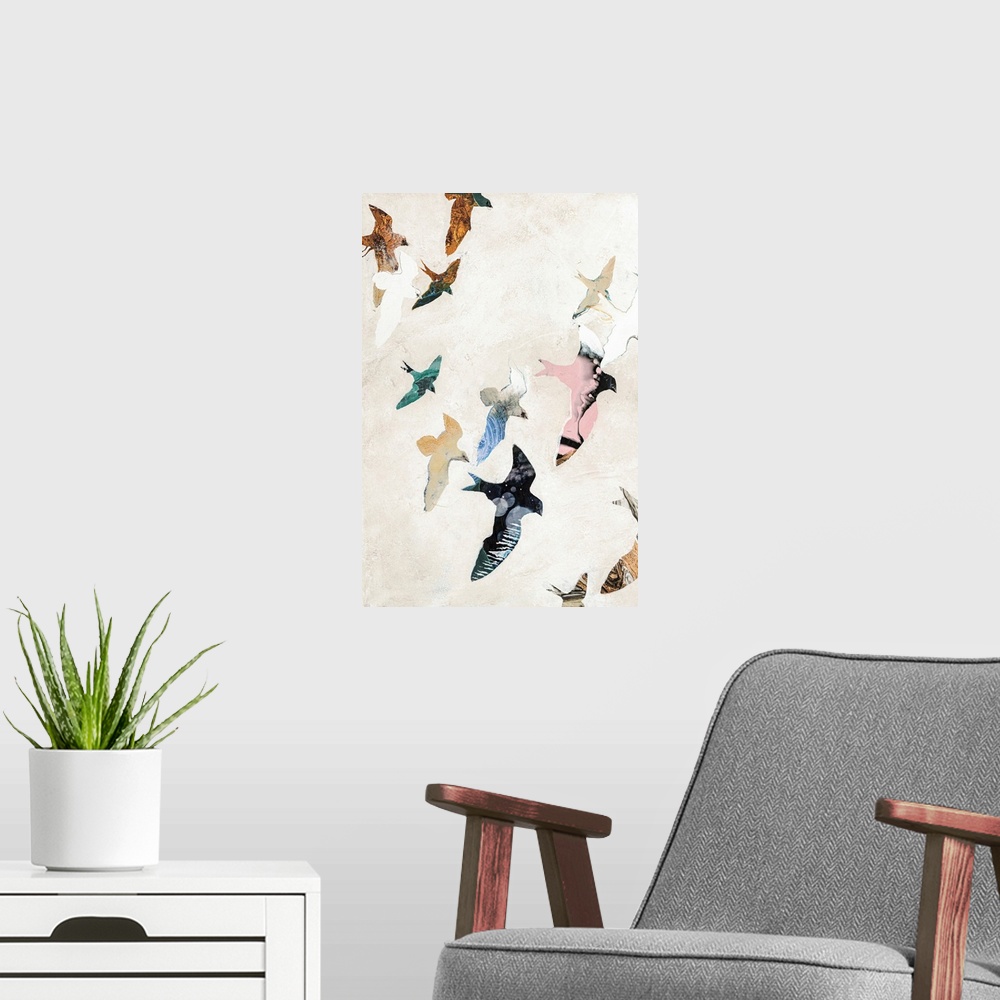 A modern room featuring Abstract Birds 2