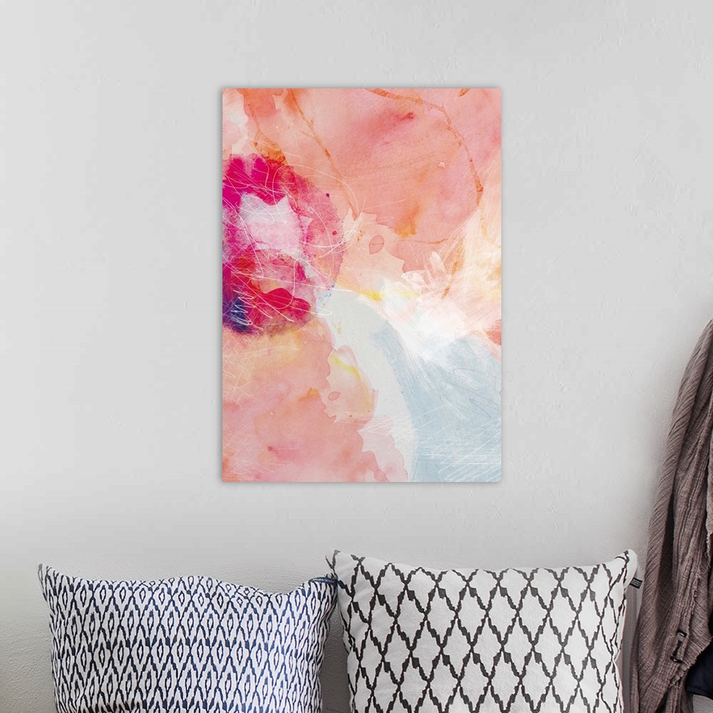 A bohemian room featuring Abstract Turquoise Pink No. 2
