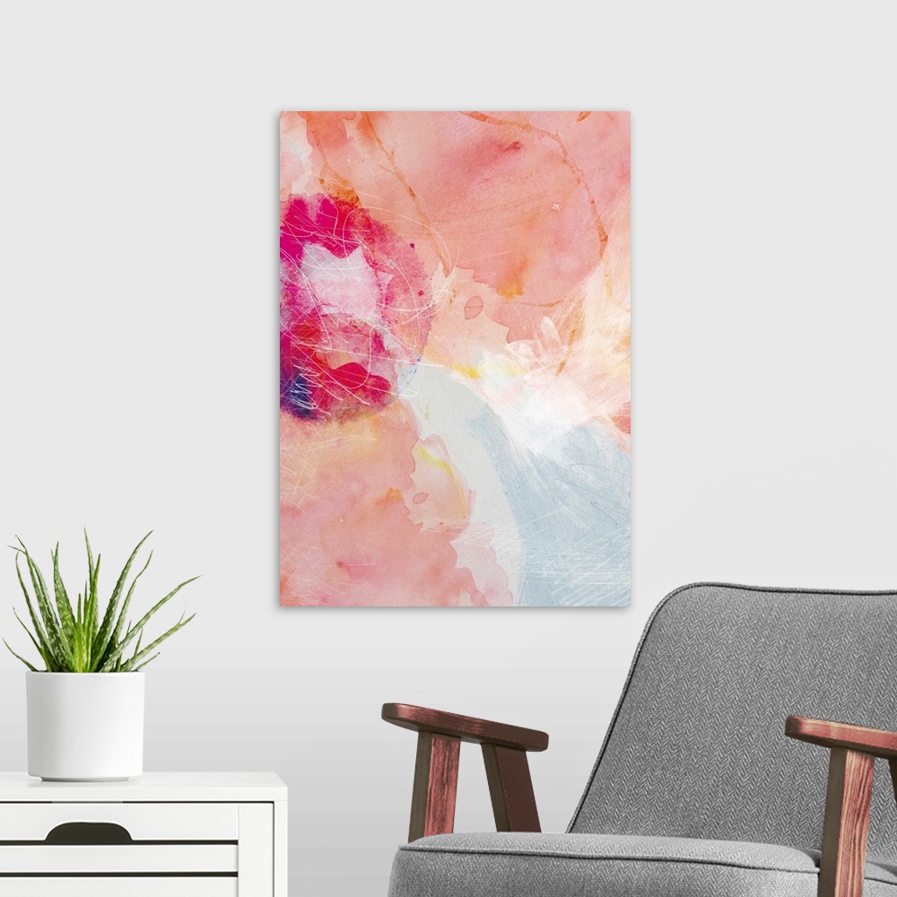 A modern room featuring Abstract Turquoise Pink No. 2