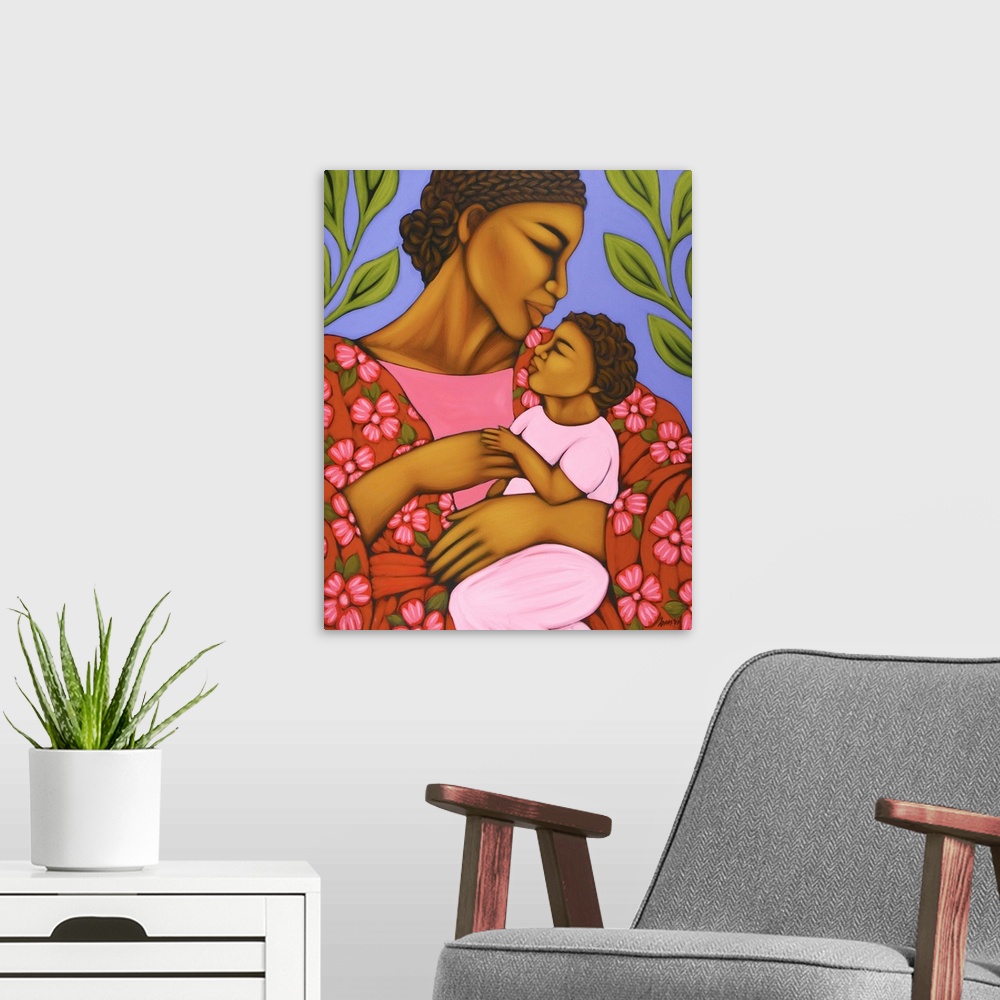 A modern room featuring African Mother and Baby