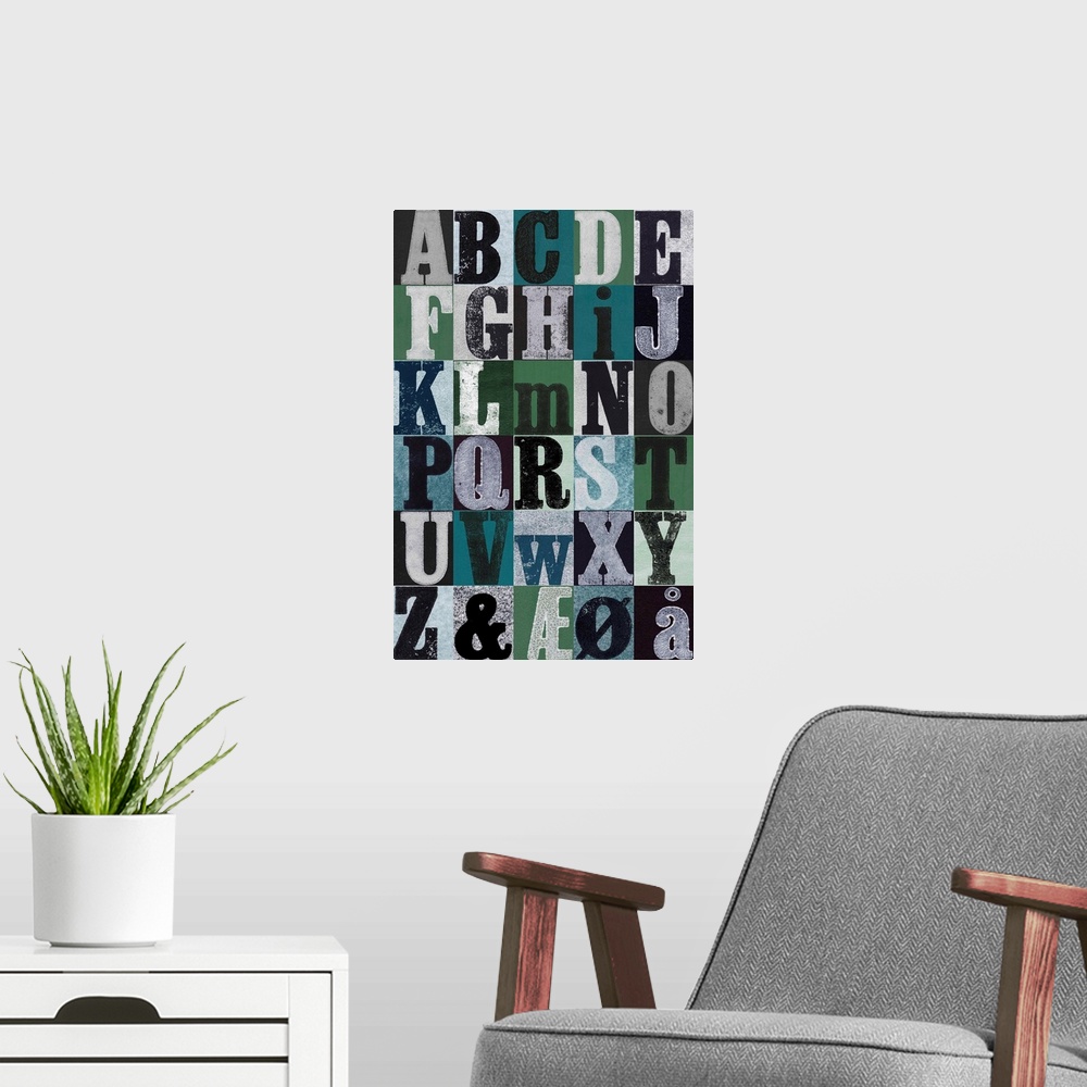A modern room featuring Alphabet Green