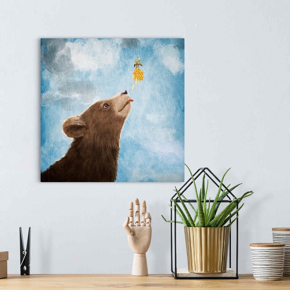 A bohemian room featuring Bear Cub And Bee With Honeycomb