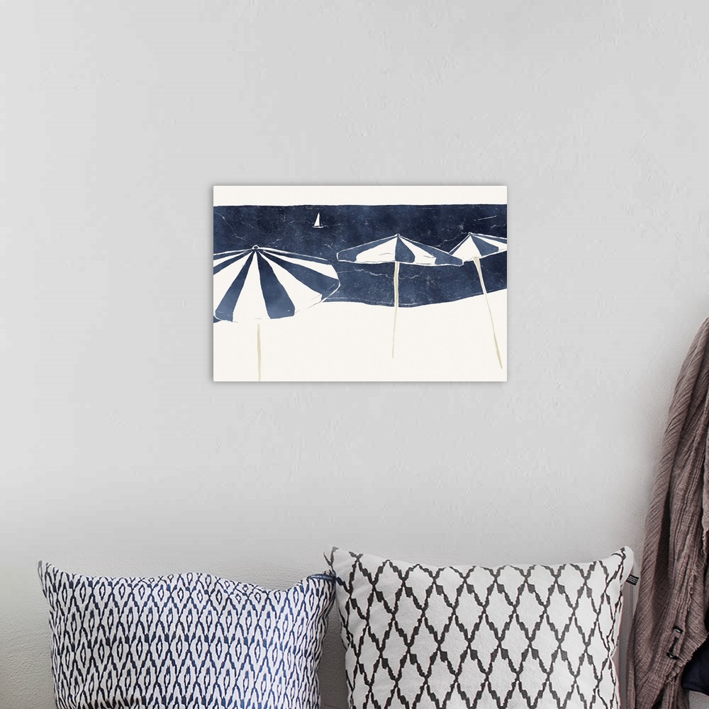A bohemian room featuring Blue Umbrellas And Sailboat