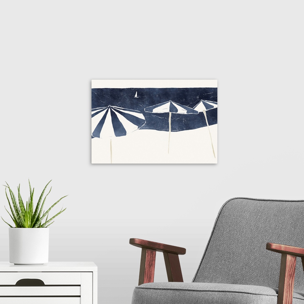 A modern room featuring Blue Umbrellas And Sailboat