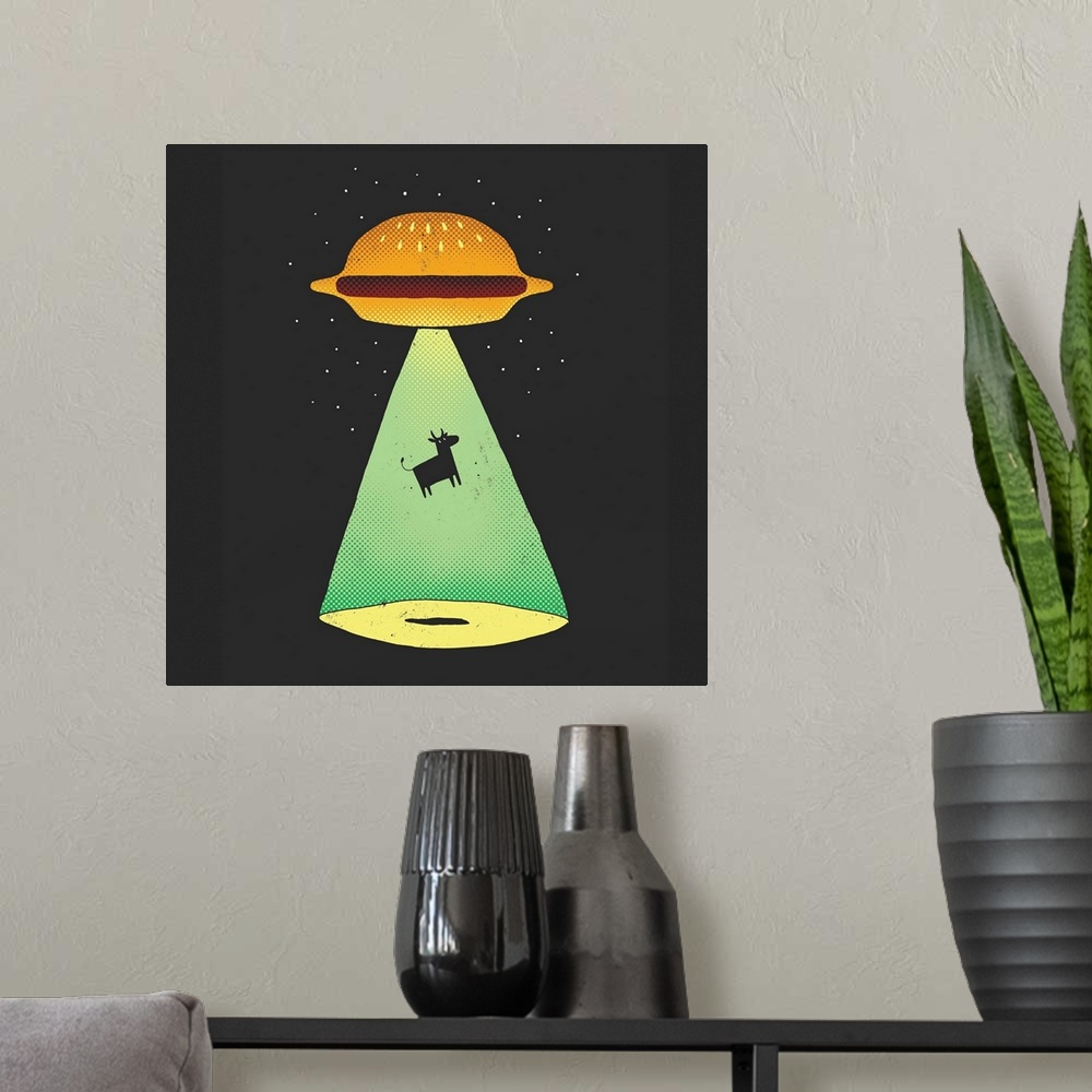A modern room featuring Burger Abduction
