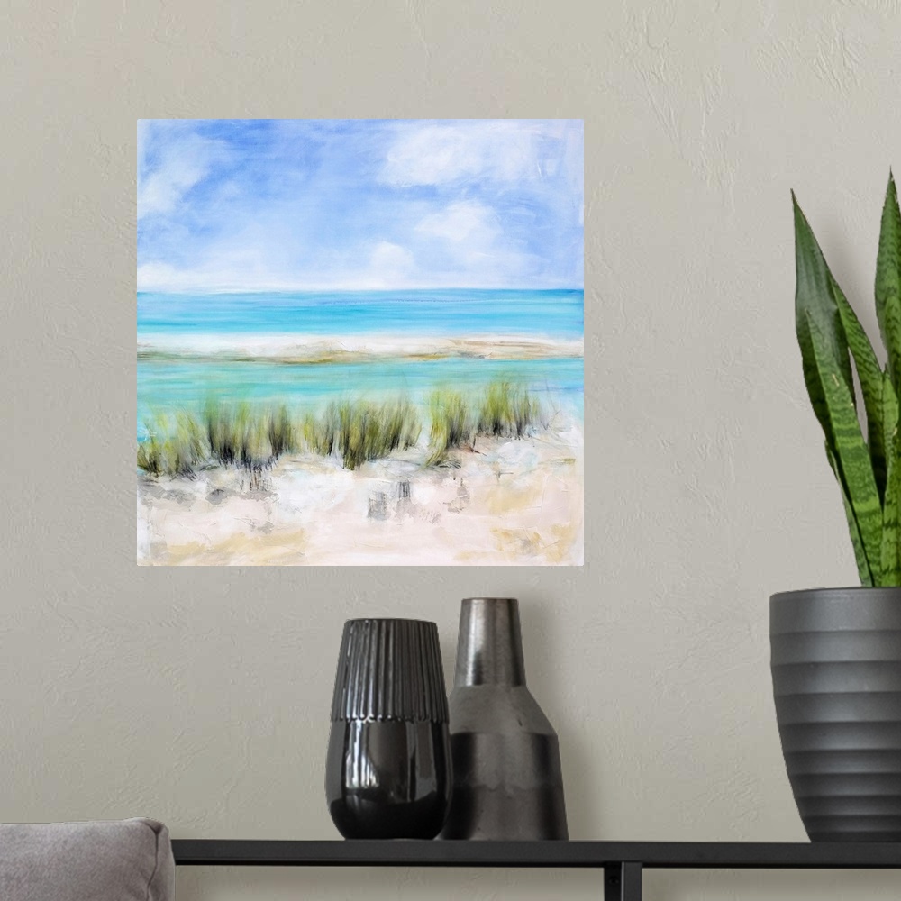 A modern room featuring Painting of the beach on Captiva Island, an island in Lee County, Florida, located just offshore ...
