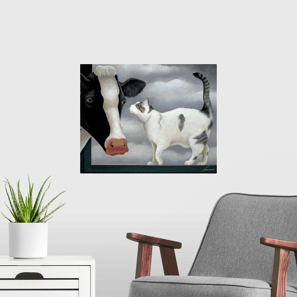 A modern room featuring Cow and Cat