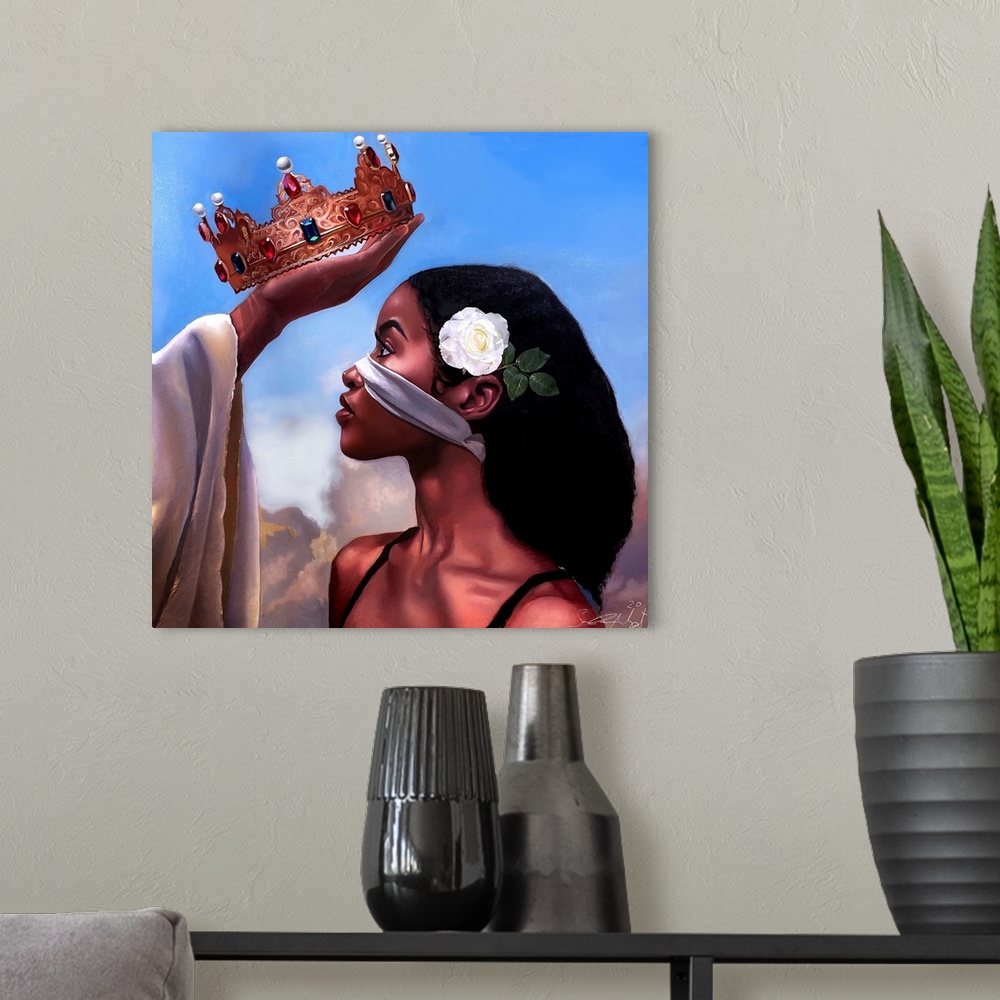 A modern room featuring Crown Me Lord - Woman