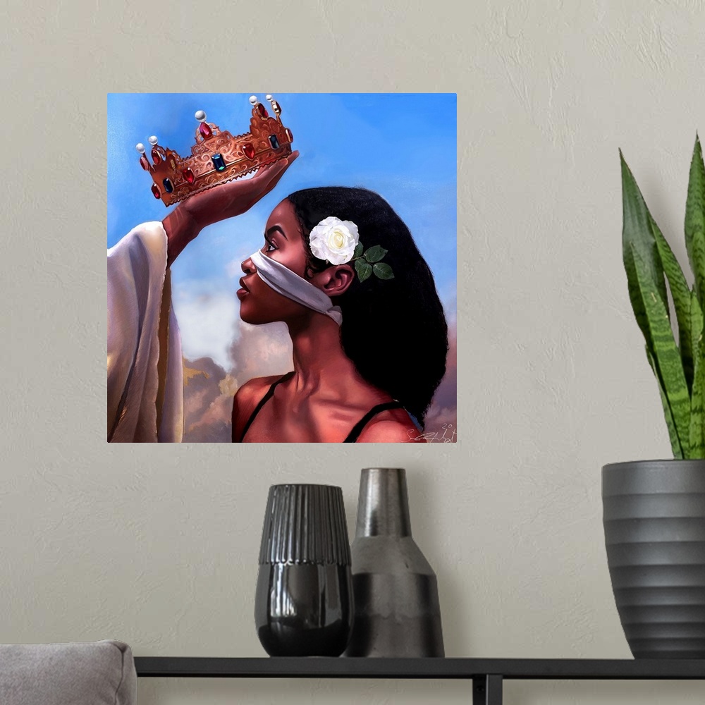 A modern room featuring Crown Me Lord - Woman