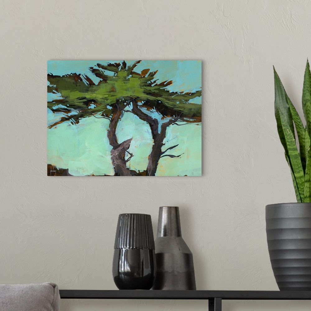 A modern room featuring Cypresses