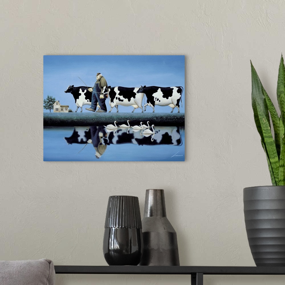 A modern room featuring Delta Cows