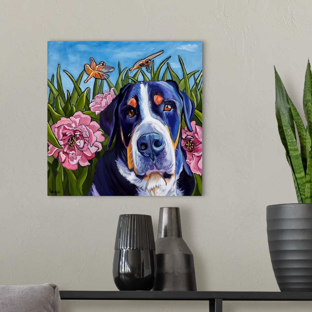 A modern room featuring Dog and Dragonflies