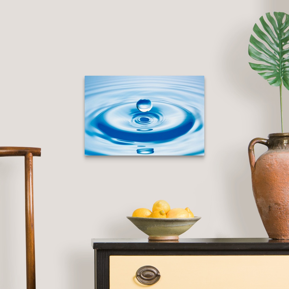 A traditional room featuring Horizontal close up photograph of a drop of water with ripples.
