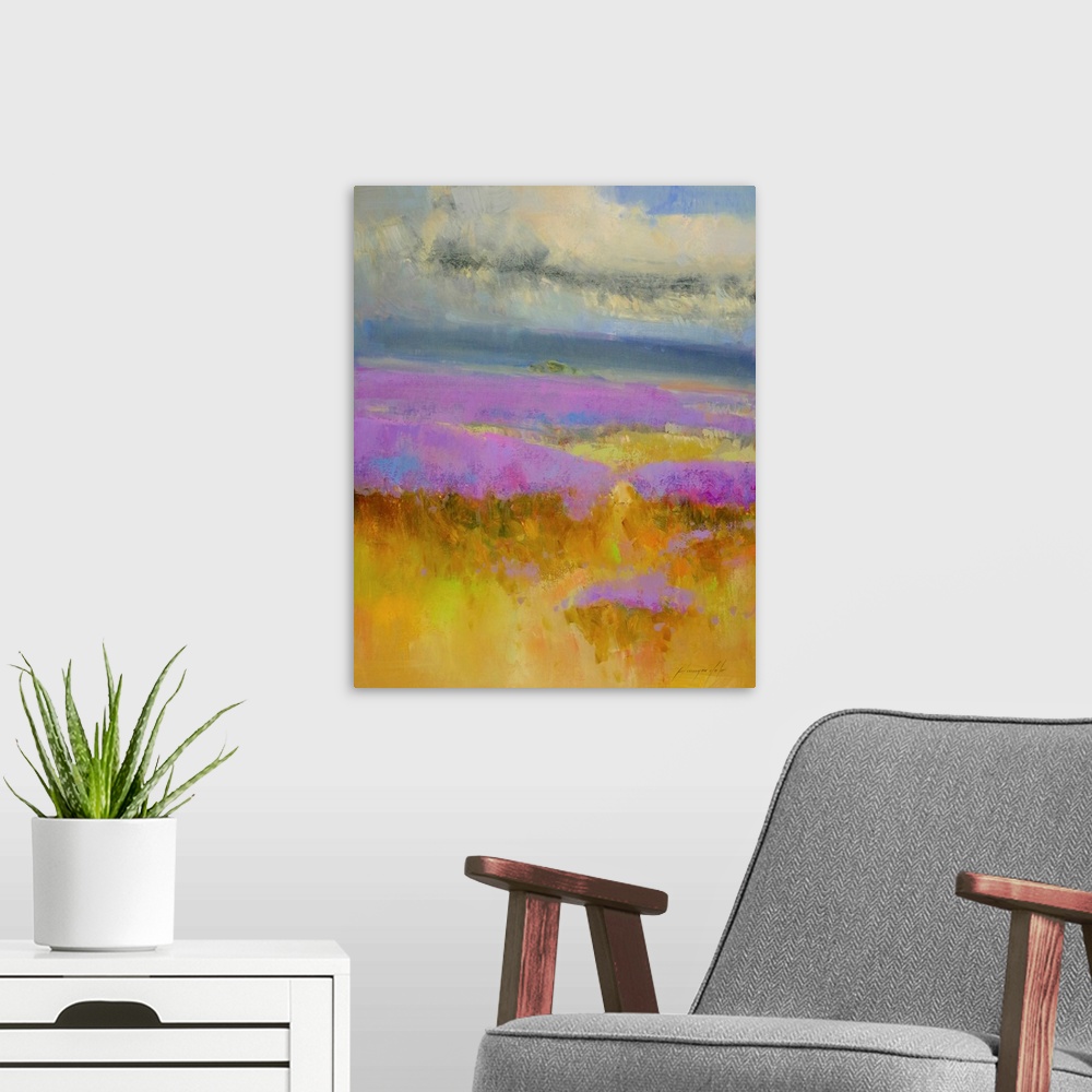 A modern room featuring Field of Lavenders 1