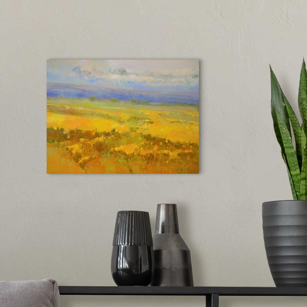 A modern room featuring Field of Yellow Flowers