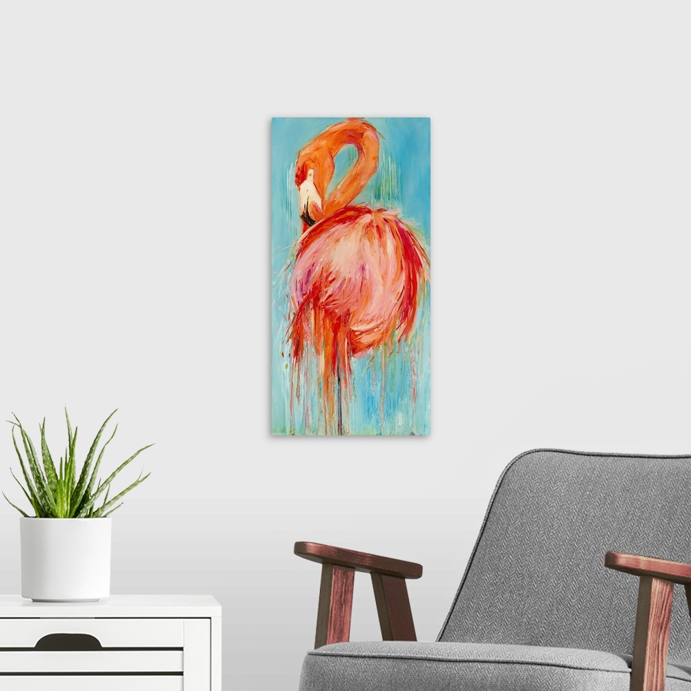 A modern room featuring Flamingo Pose