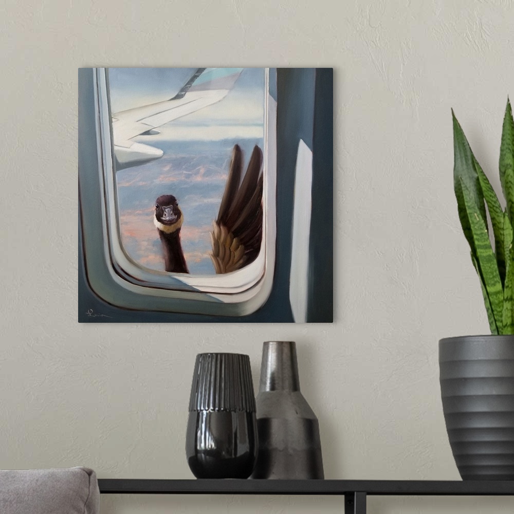 A modern room featuring Friendly Skies