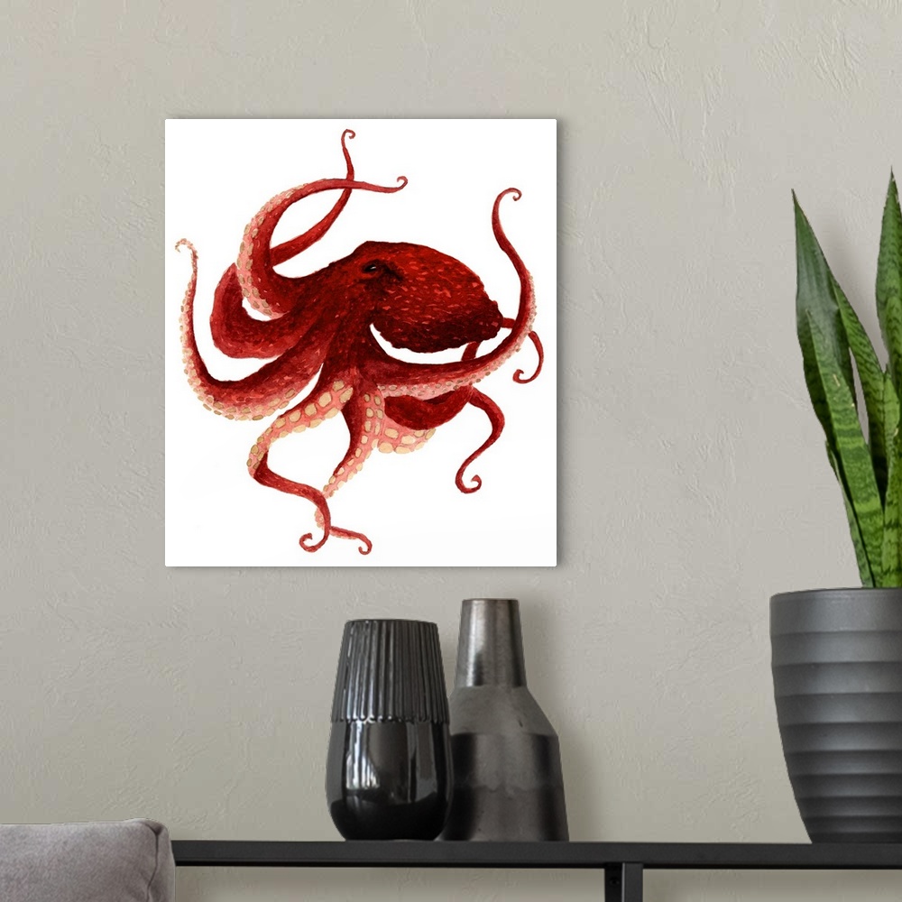 A modern room featuring Giant Pacific Octopus - Red