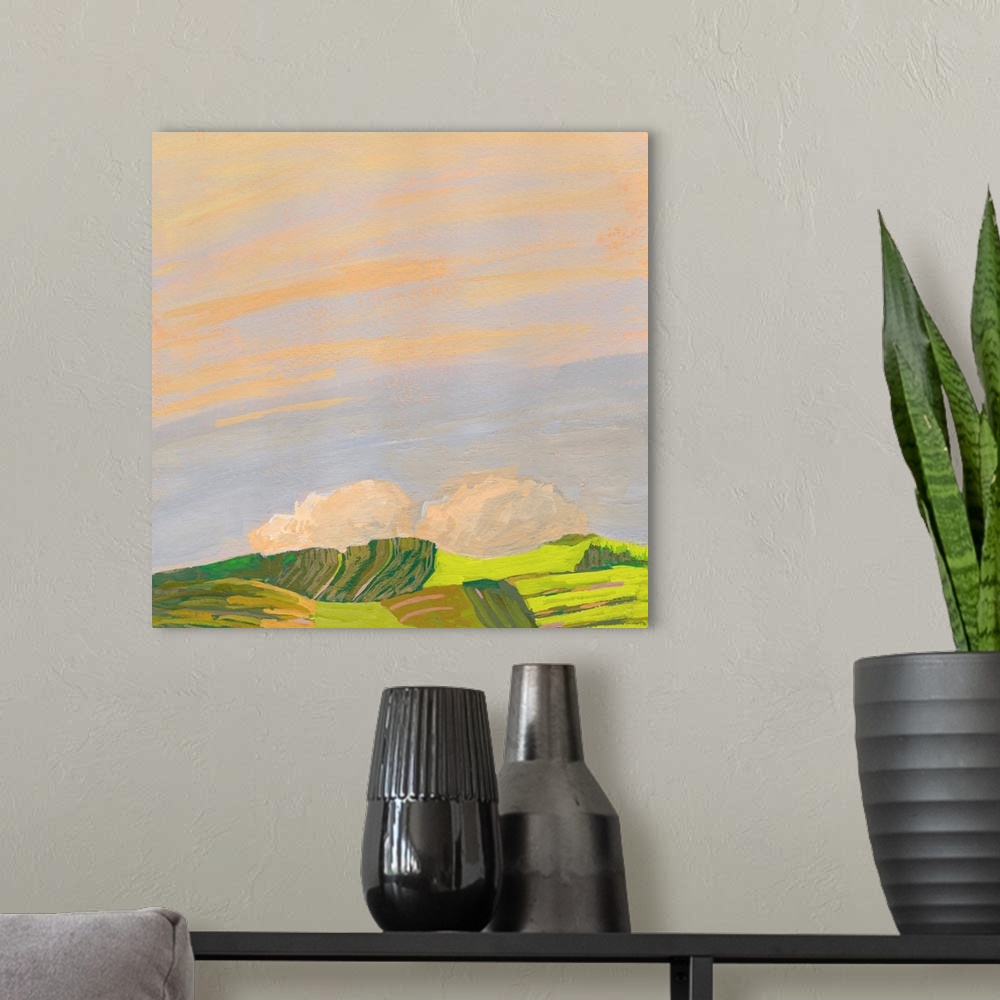 A modern room featuring Hills And Clouds