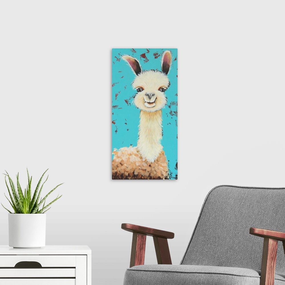 A modern room featuring Llama Sue