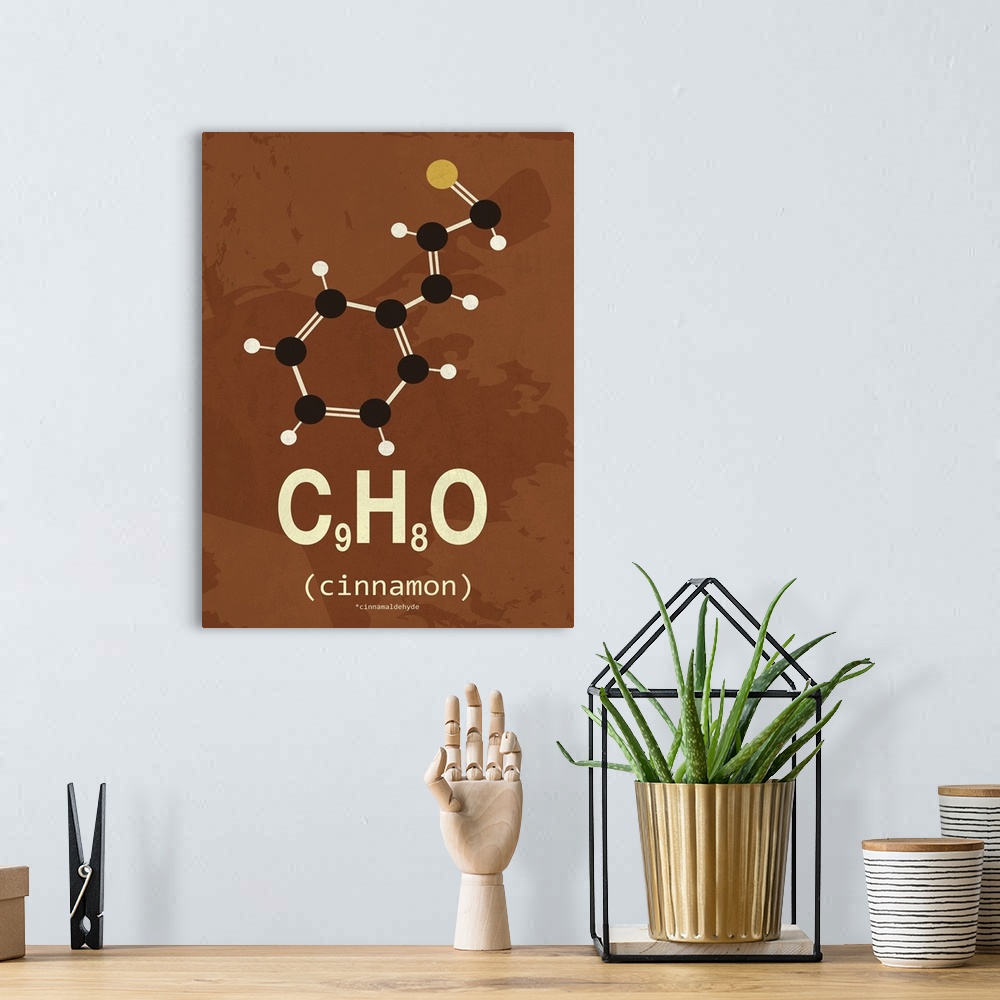 A bohemian room featuring Graphic illustration of the chemical formula for cinnamon.