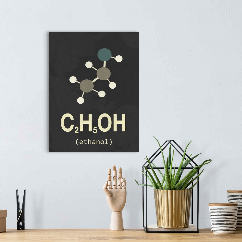 A bohemian room featuring Graphic illustration of the chemical formula for Ethanol.