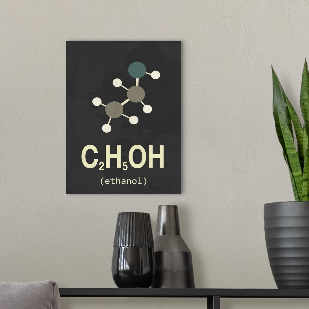 A modern room featuring Graphic illustration of the chemical formula for Ethanol.
