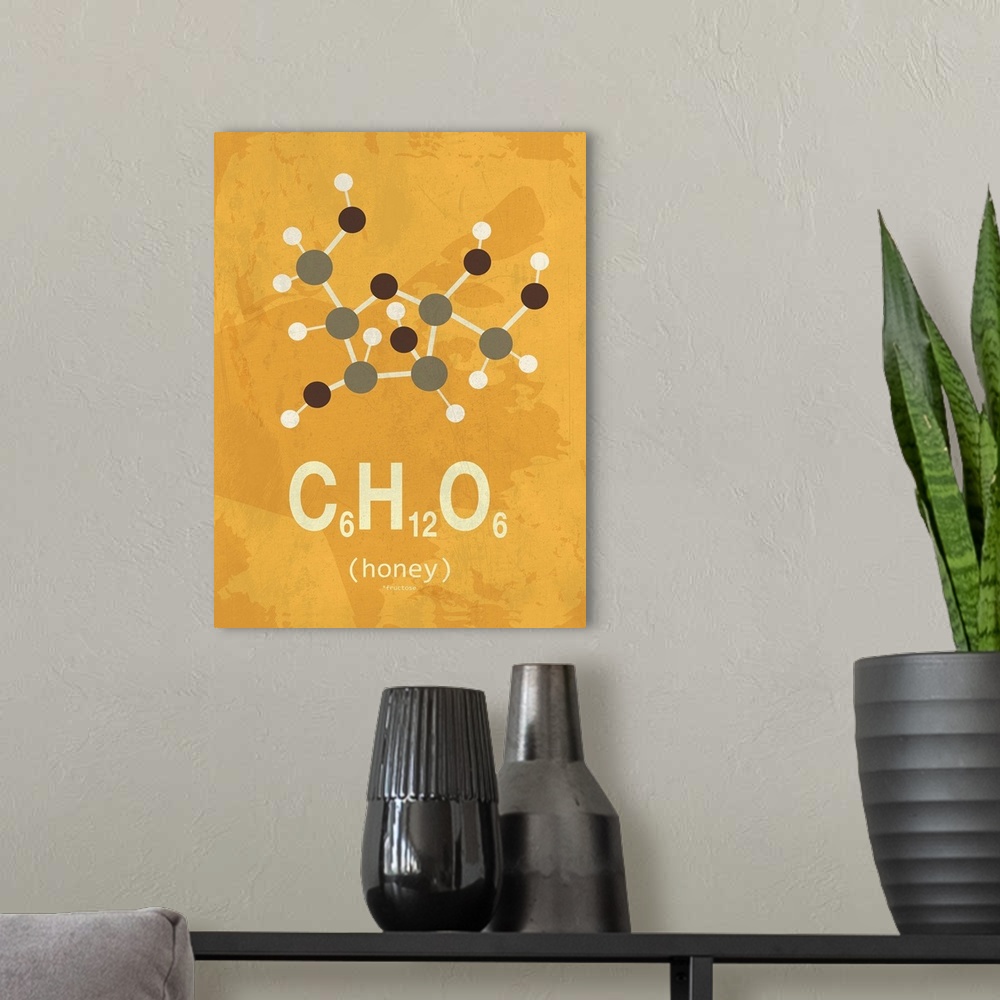 A modern room featuring Graphic illustration of the chemical formula for honey.